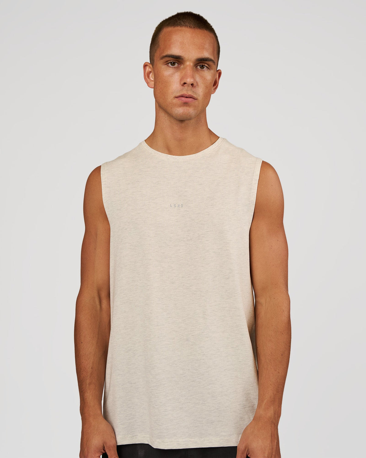 Man wearing Base FLXCotton Tank - Silver Marl | Model:Albert | Size:M