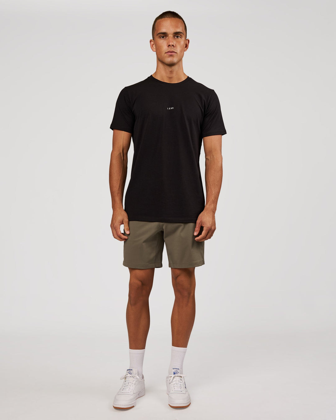 Man wearing Base FLXCotton Tee - Black | Model:Albert | Size:M - view 3