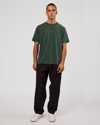 Man wearing Base FLXCotton Tee - Midnight Green Washed | Model:Albert | Size:M | Thumbnail Index: 2