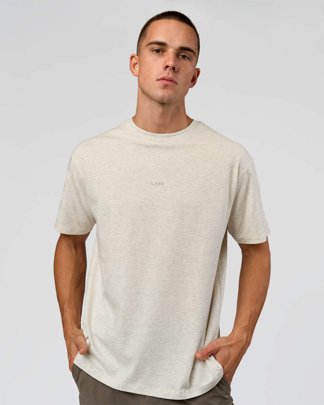 Man wearing Base FLXCotton Tee - Silver Marl | Model:Albert | Size:M - view 8