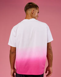 Man wearing BCAM Ombre Heavyweight FLXCotton Oversized Tee  - White-Ultra Pink | Model:Albert | Size:M | Thumbnail Index: 3