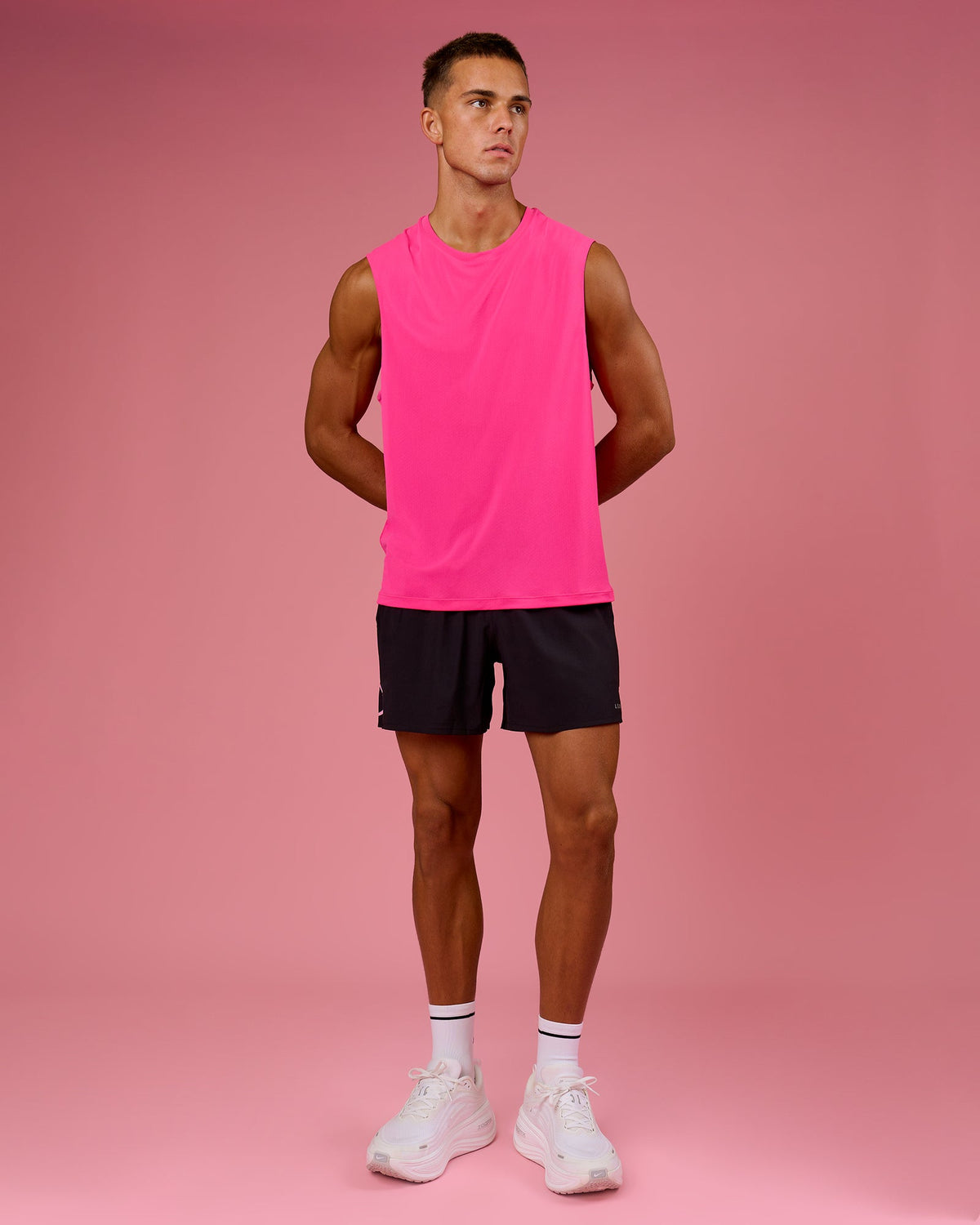 Man wearing BCAM Pace 5" Lined Running Short - Black | Model:Albert | Size:M - view 2