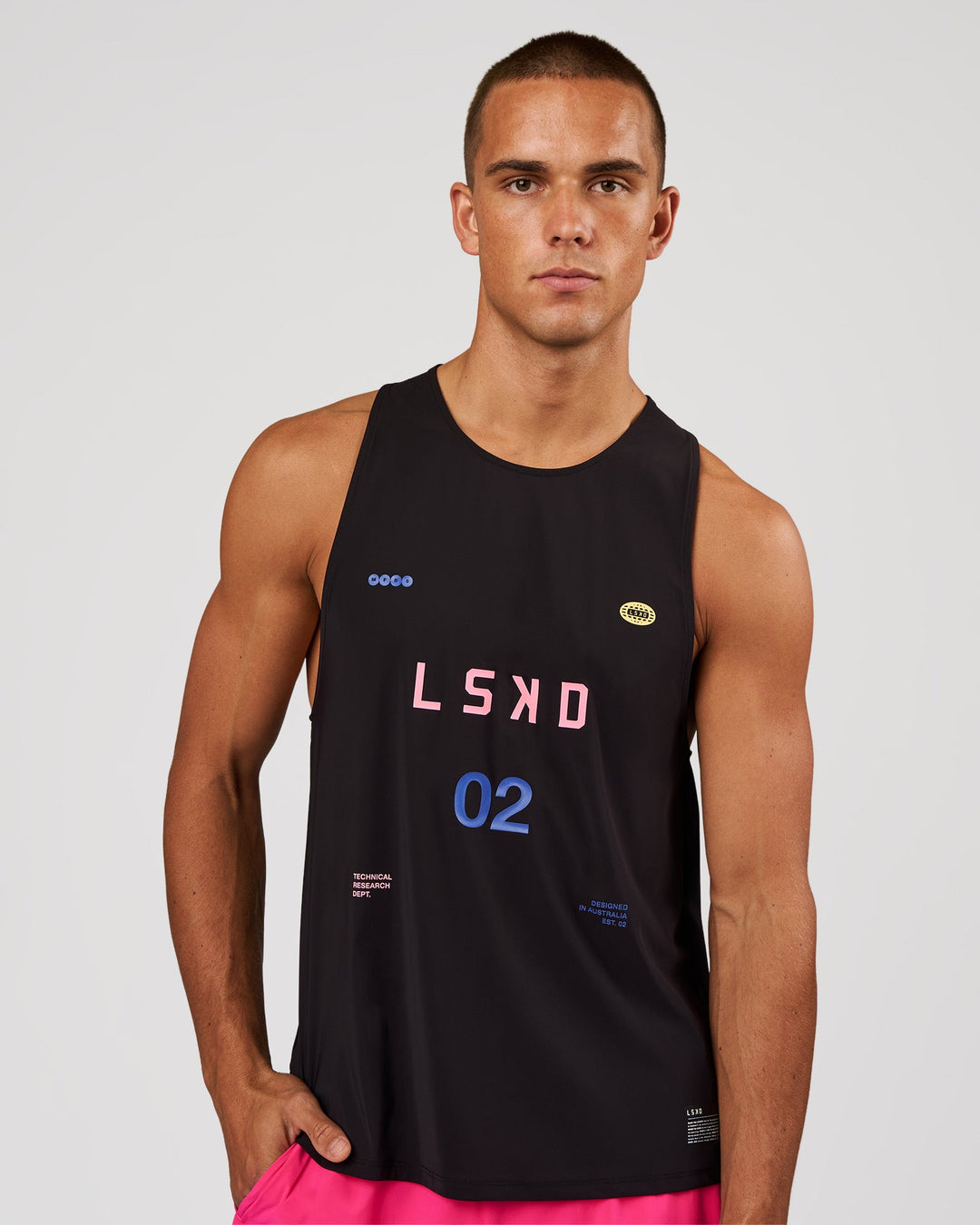 Man wearing Cadence Game Plan Tank - Black | Model:Albert | Size:M - view 5