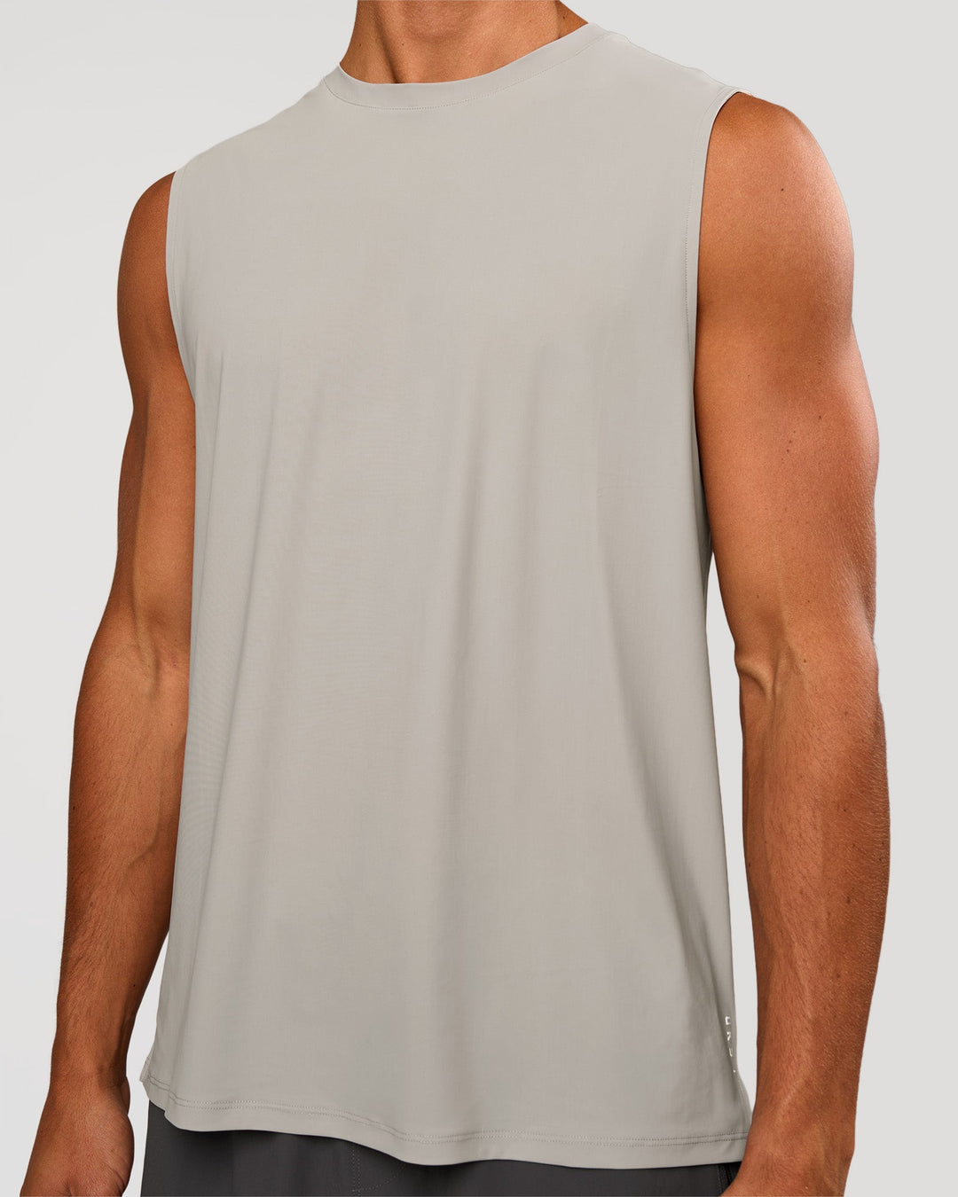 Man wearing Cadence MicroMotion Muscle Tank - Alloy | Model:Albert | Size:M - view 1