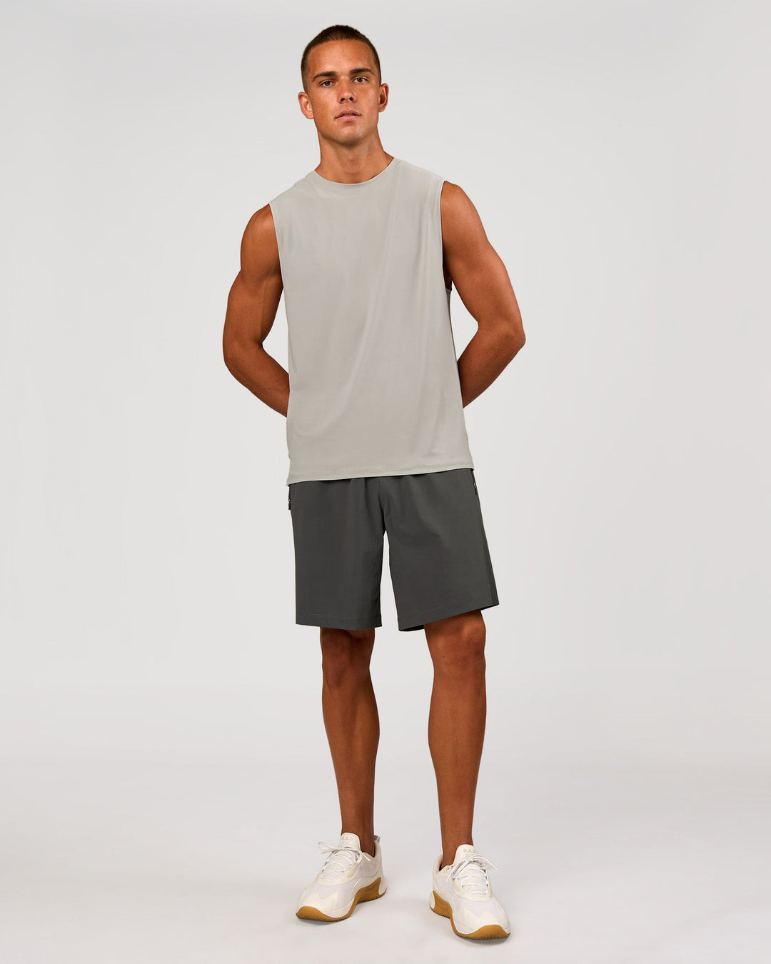 Man wearing Cadence MicroMotion Muscle Tank - Alloy | Model:Albert | Size:M - view 4