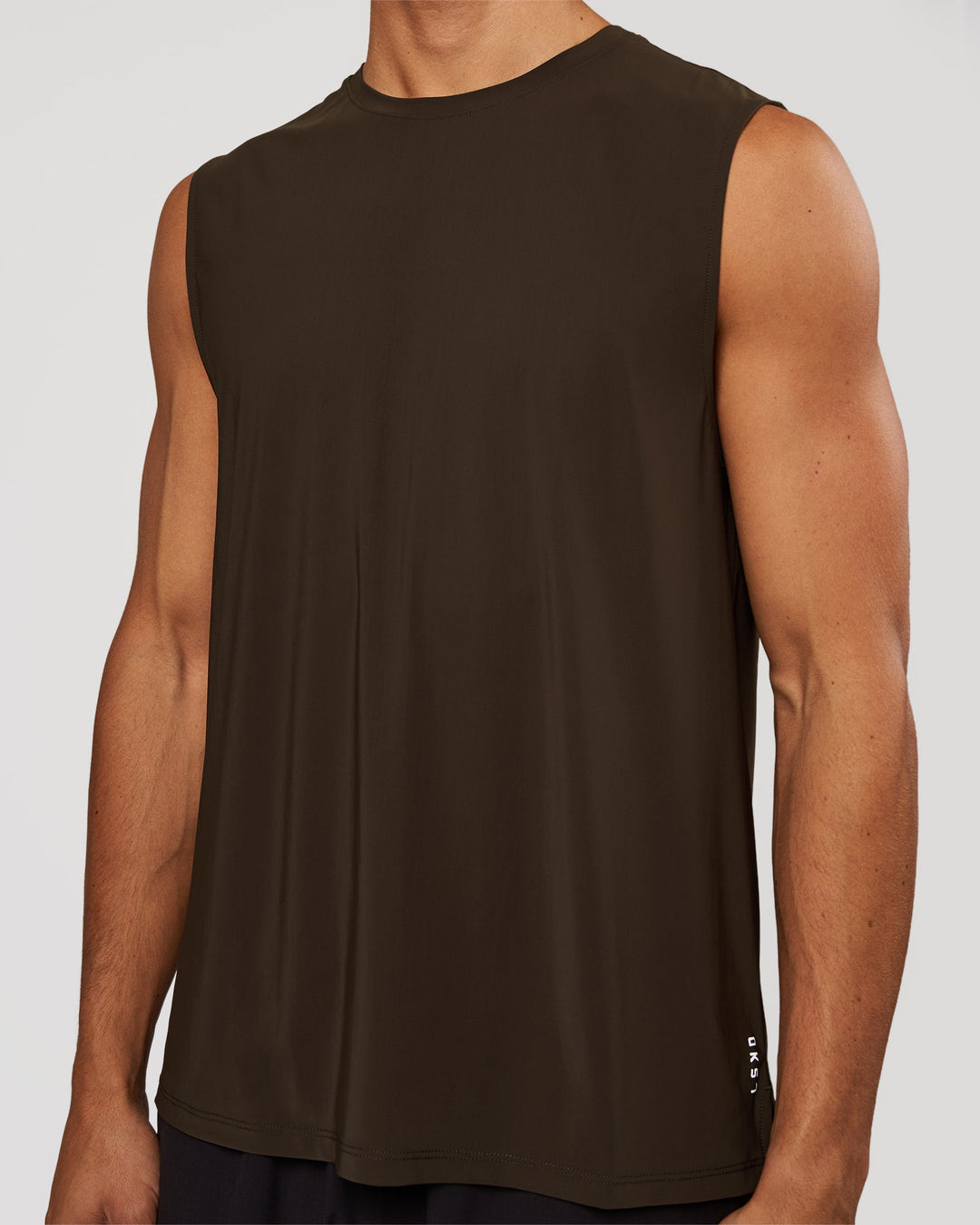 Man wearing Cadence Swift Muscle Tank - Ground Coffee | Model:Albert | Size:M - view 3