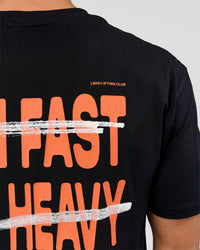 Man wearing Coffee Run FLXCotton Oversized Tee - Black-Ultra Orange | Model:Albert | Size:M | Thumbnail Index: 8