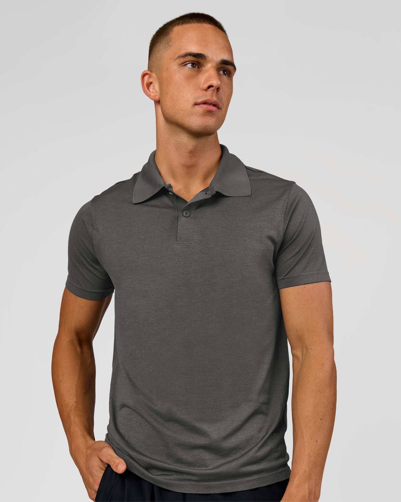 Man wearing Drive Seamless Polo - Dark Storm | Model:Albert | Size:M