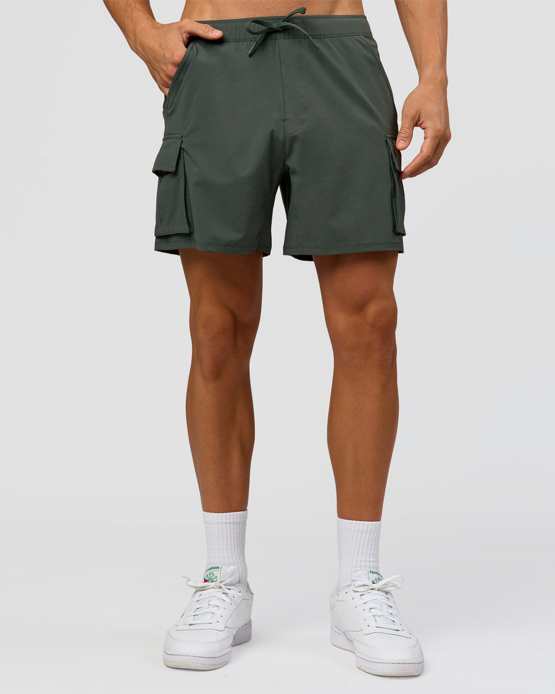 Man wearing Functional Cargo 6" Short - Carbon Green | Model:Albert | Size:M - view 3