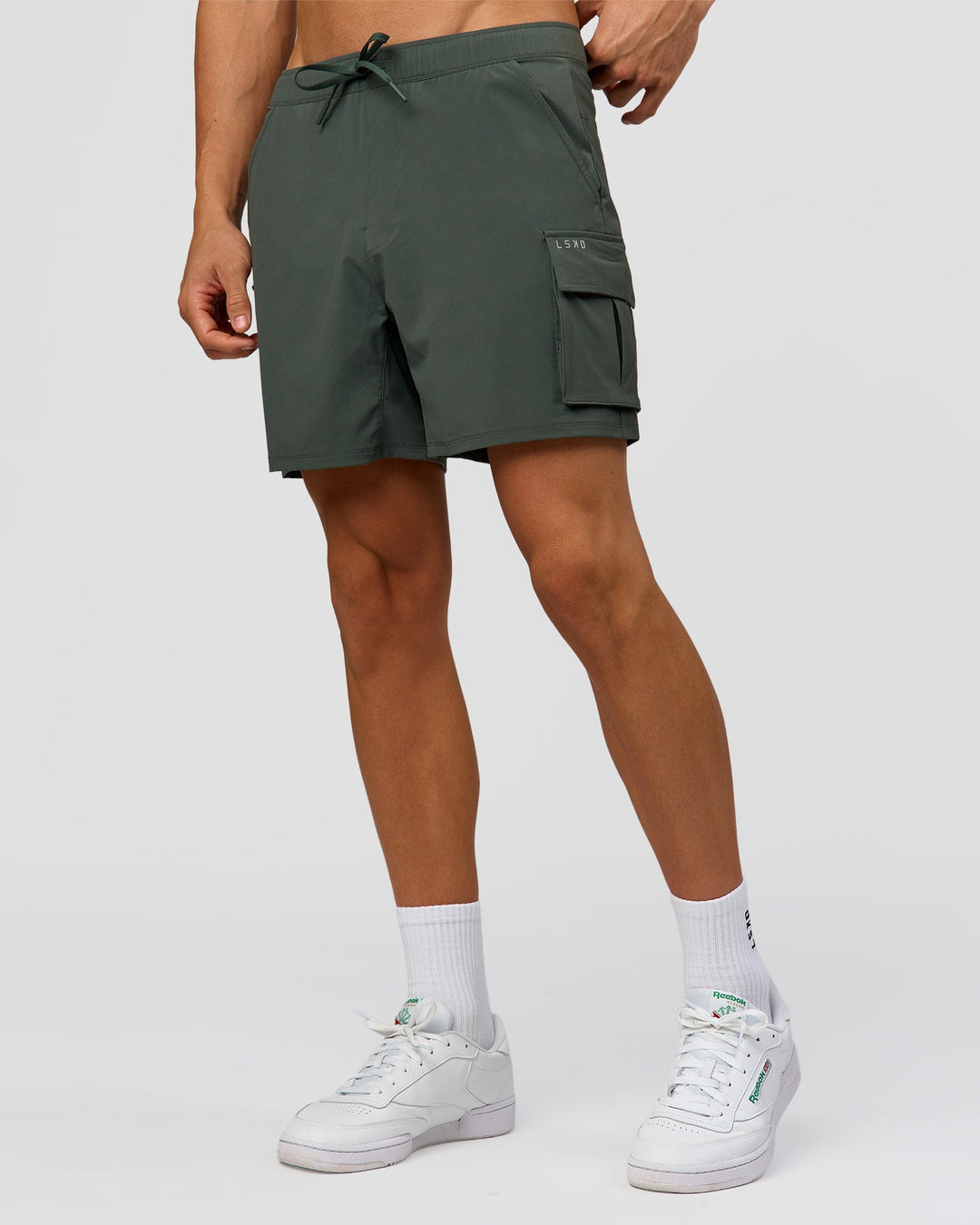 Man wearing Functional Cargo 6" Short - Carbon Green | Model:Albert | Size:M - view 6