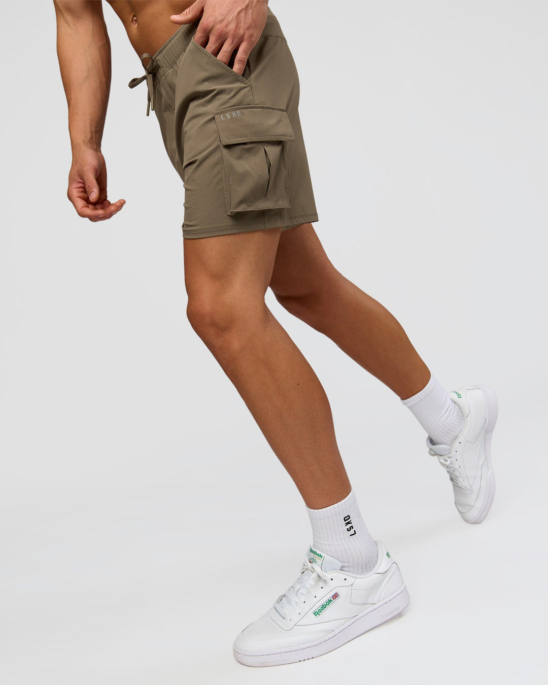 Man wearing Functional Cargo 6" Short - Walnut Grey | Model:Albert | Size:M - view 3