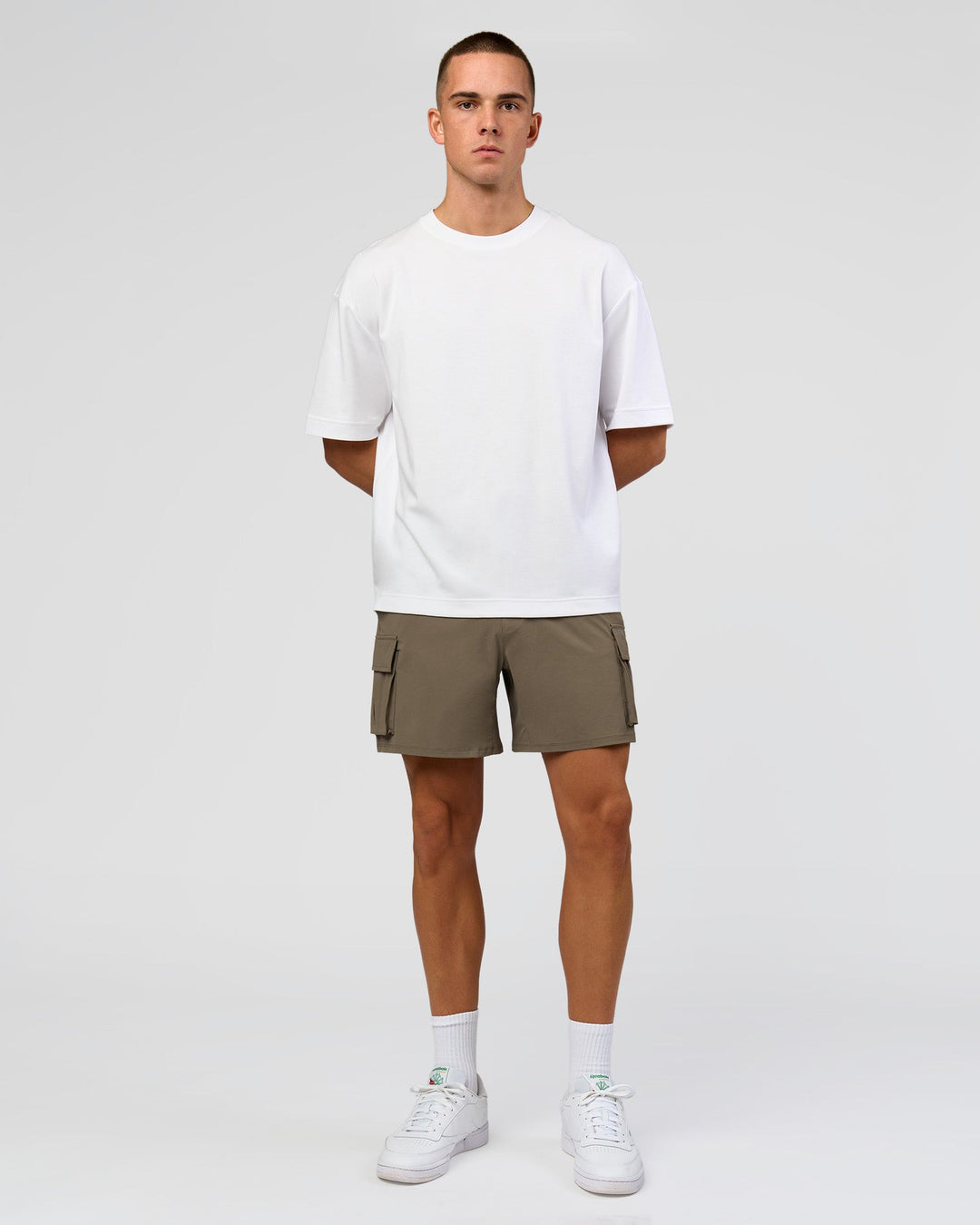Man wearing Functional Cargo 6" Short - Walnut Grey | Model:Albert | Size:M - view 2
