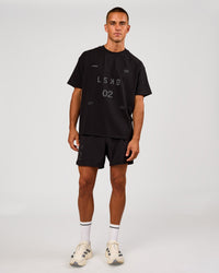 Man wearing Game Plan Heavyweight FLXCotton Oversized Tee - Black | Model:Albert | Size:M | Thumbnail Index: 7