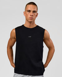 Man wearing Lifting Club FLXCotton Tank - Black-White | Model:Albert | Size:M | Thumbnail Index: 2