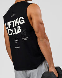 Man wearing Lifting Club FLXCotton Tank - Black-White | Model:Albert | Size:M | Thumbnail Index: 5