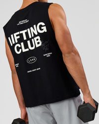 Man wearing Lifting Club FLXCotton Tank - Black-White | Model:Albert | Size:M | Thumbnail Index: 6