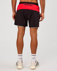 Man wearing Pace 5" Lined Running Short - Black-Scarlet | Model:Albert | Size:M | Thumbnail Index: 7