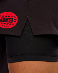 Man wearing Pace 5" Lined Running Short - Black-Scarlet | Model:Albert | Size:M | Thumbnail Index: 14