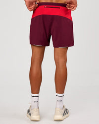 Man wearing Pace 5" Lined Running Short - Cherry Lacquer-Scarlet | Model:Albert | Size:M | Thumbnail Index: 4