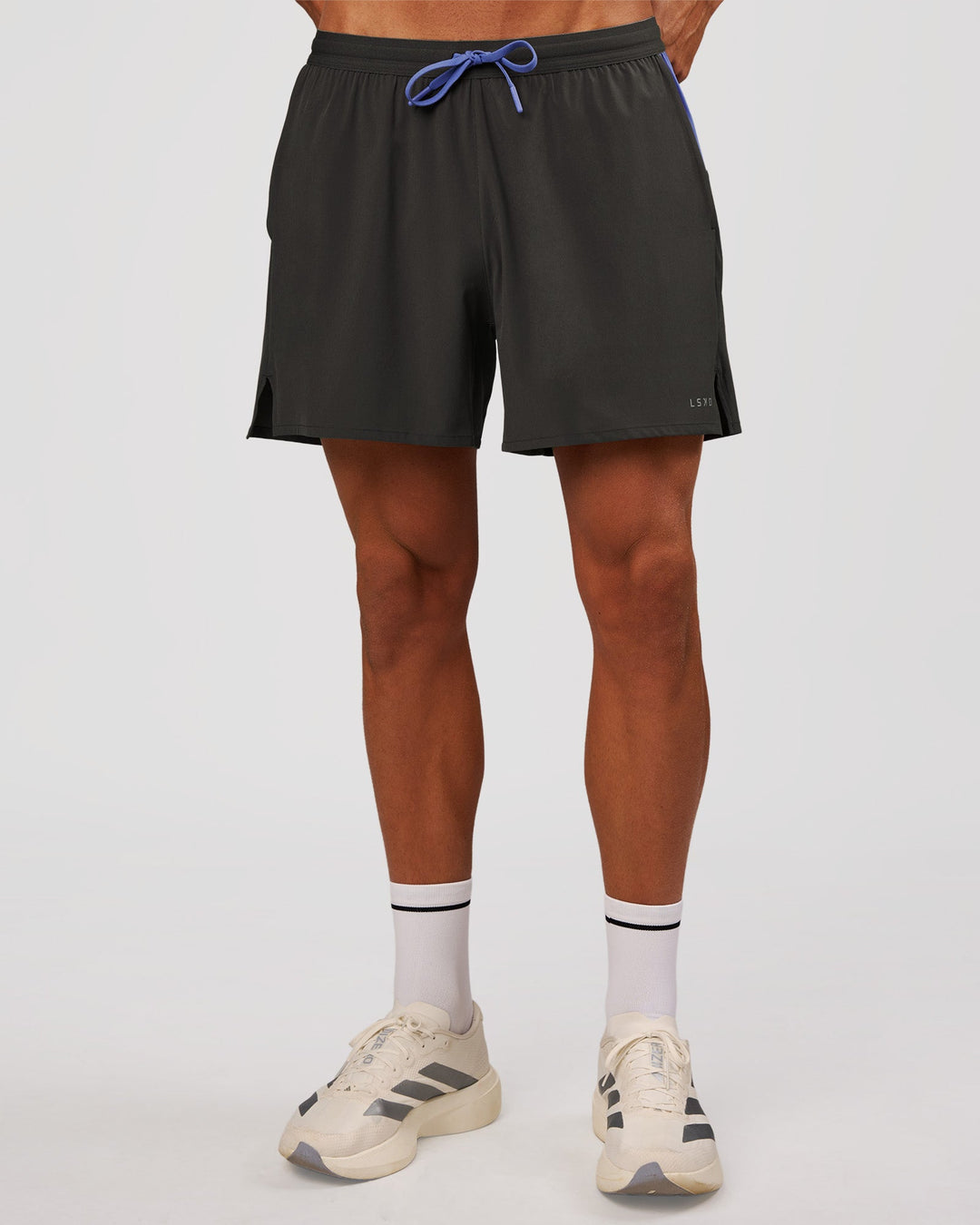 Man wearing Pace 5" Lined Running Short - Dark Storm-Bluebell | Model:Albert | Size:M - view 5