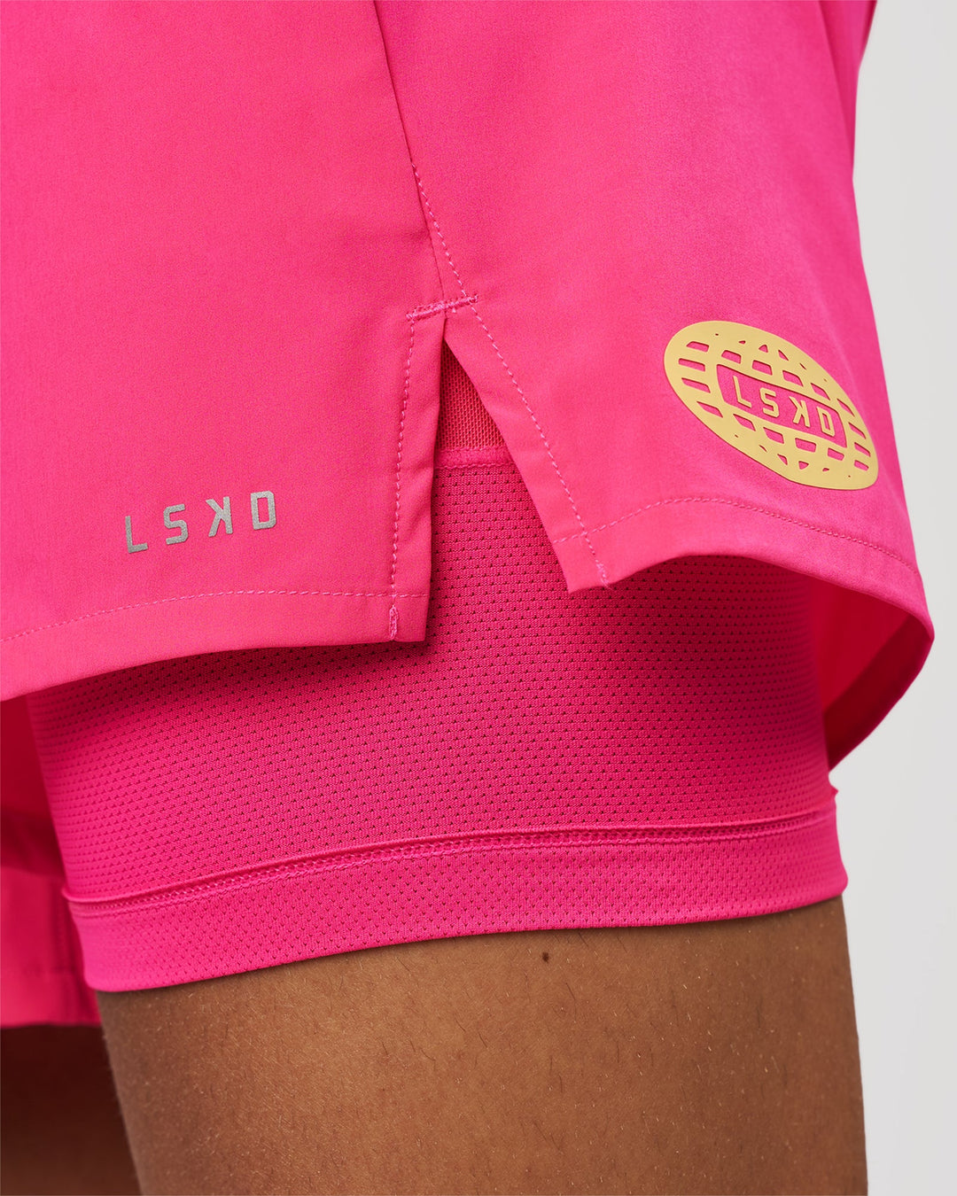 Man wearing Pace 5" Lined Running Short - Game Plan Ultra Pink | Model:Albert | Size:M - view 5