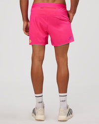 Man wearing Pace 5" Lined Running Short - Game Plan Ultra Pink | Model:Albert | Size:M | Thumbnail Index: 12