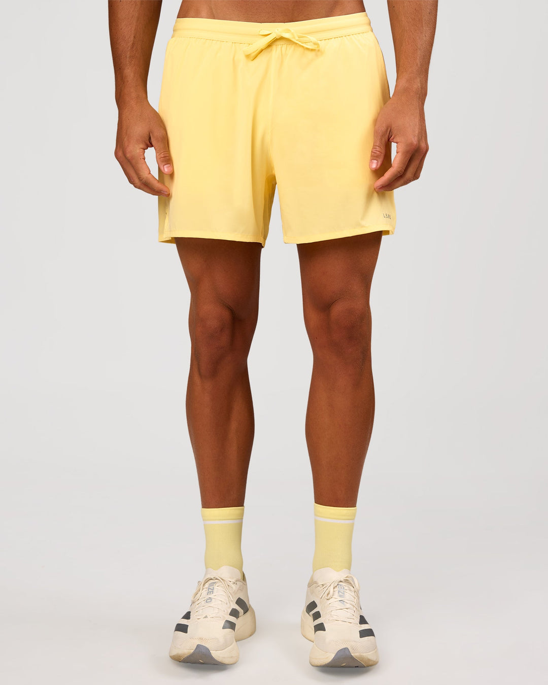 Man wearing Pace 5" Lined Running Short - Lemon | Model:Albert | Size:M - view 4