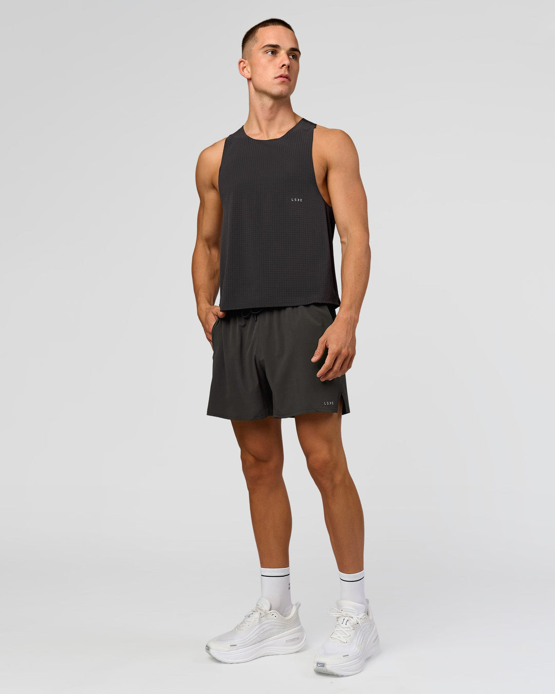 Man wearing Pace 5" Running Short - Black-Onyx | Model:Albert | Size:M - view 8
