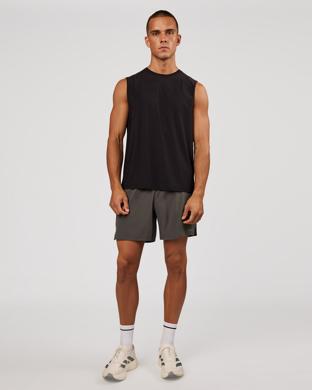Man wearing Pace 7" Lined Running Short - Dark Storm | Model:Albert | Size:M - view 4
