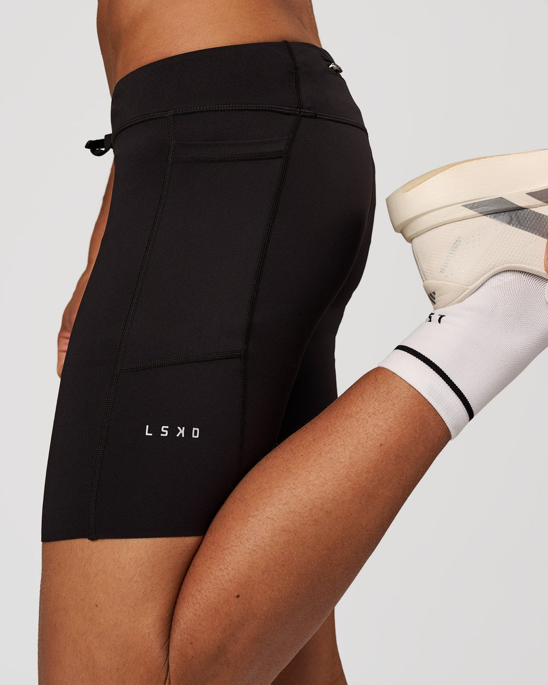 Man wearing Race Day 8" Short Tight - Black-Reflective | Model:Albert | Size:M - view 1