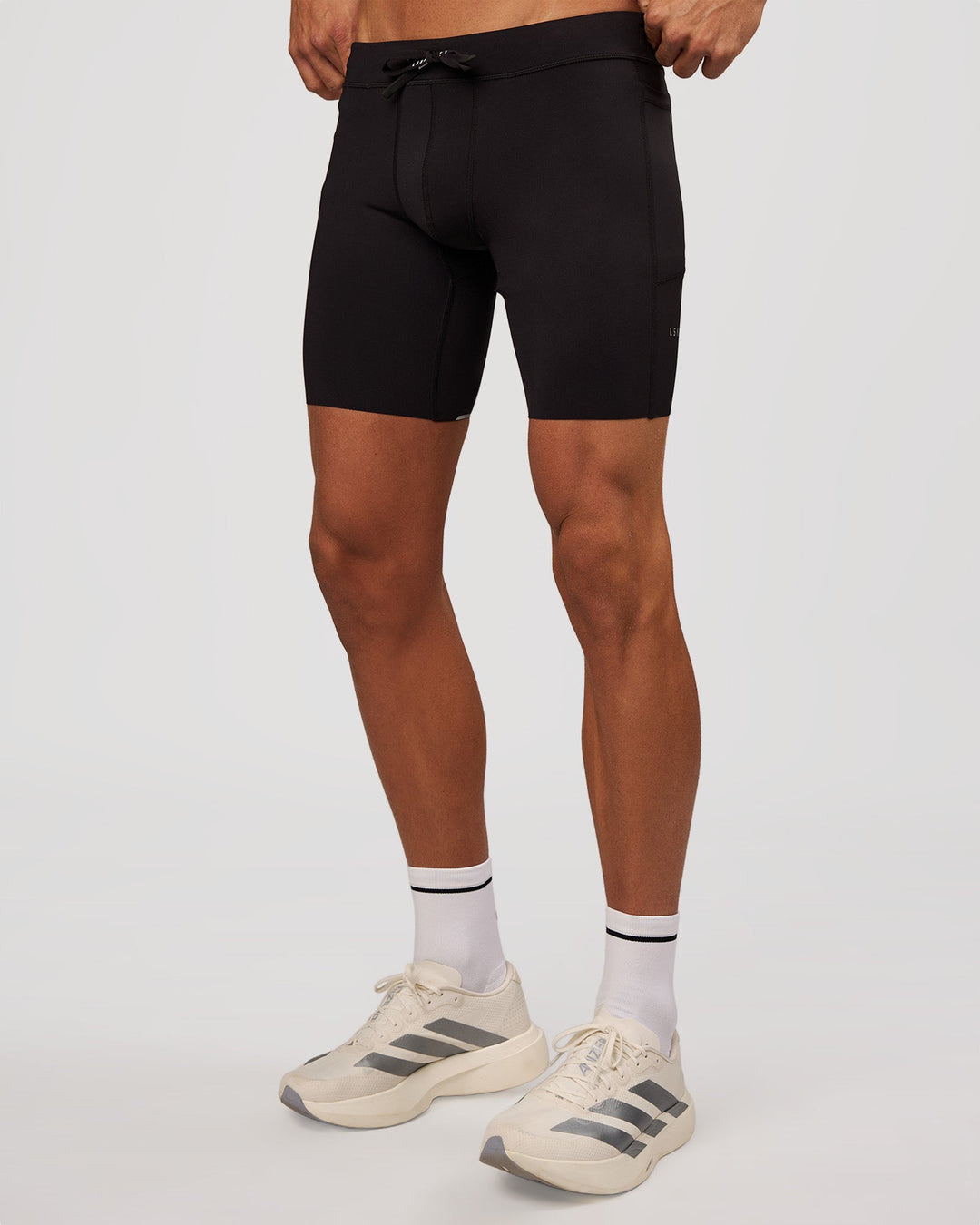 Man wearing Race Day 8" Short Tight - Black-Reflective | Model:Albert | Size:M - view 7