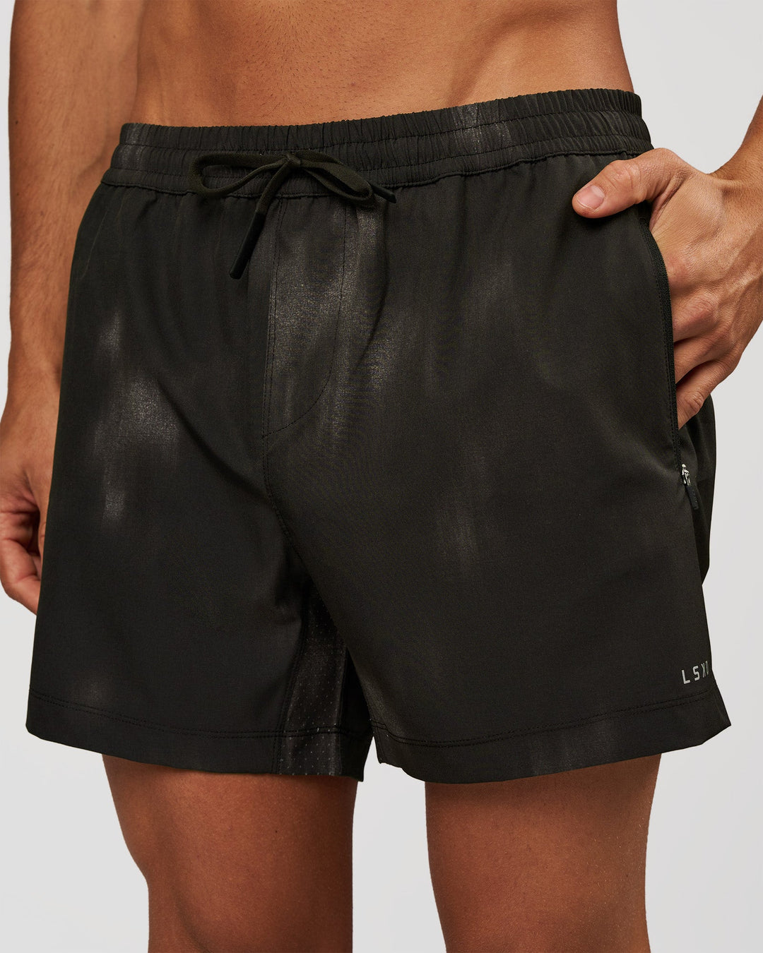 Man wearing Rep 5" Performance Short - Bitmap Blur Black | Model:Albert | Size:M - view 1