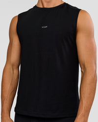 Man wearing Run Club FLXCotton Tank - Black-Electric Indigo | Model:Albert | Size:M | Thumbnail Index: 3
