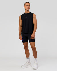 Man wearing Run Club FLXCotton Tank - Black-Electric Indigo | Model:Albert | Size:M | Thumbnail Index: 4