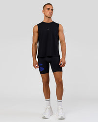 Man wearing Run Club FLXCotton Tank - Black-Electric Indigo | Model:Albert | Size:M | Thumbnail Index: 5