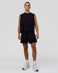 Man wearing Run Club Elevate Muscle Tank - Black-Electric Indigo | Model:Albert | Size:M | Thumbnail Index: 7