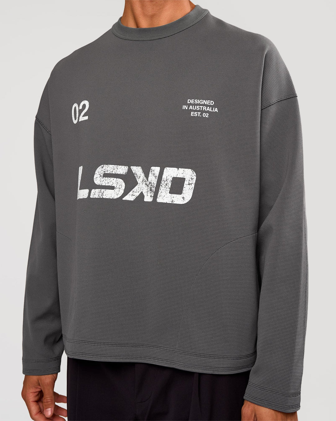 Man wearing Stadium Waffle Sweater - Dark Storm-White | Model:Albert | Size:M - view 3
