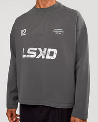 Man wearing Stadium Waffle Sweater - Dark Storm-White | Model:Albert | Size:M | Thumbnail Index: 2