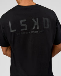 Man wearing Tonal Legacy Heavyweight Oversized Tee - Black-Black | Model:Albert | Size:M | Thumbnail Index: 11