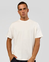 Man wearing Tonal Legacy Heavyweight Oversized Tee - Off White-Off White | Model:Albert | Size:M | Thumbnail Index: 4