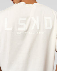 Man wearing Tonal Legacy Heavyweight Oversized Tee - Off White-Off White | Model:Albert | Size:M | Thumbnail Index: 13