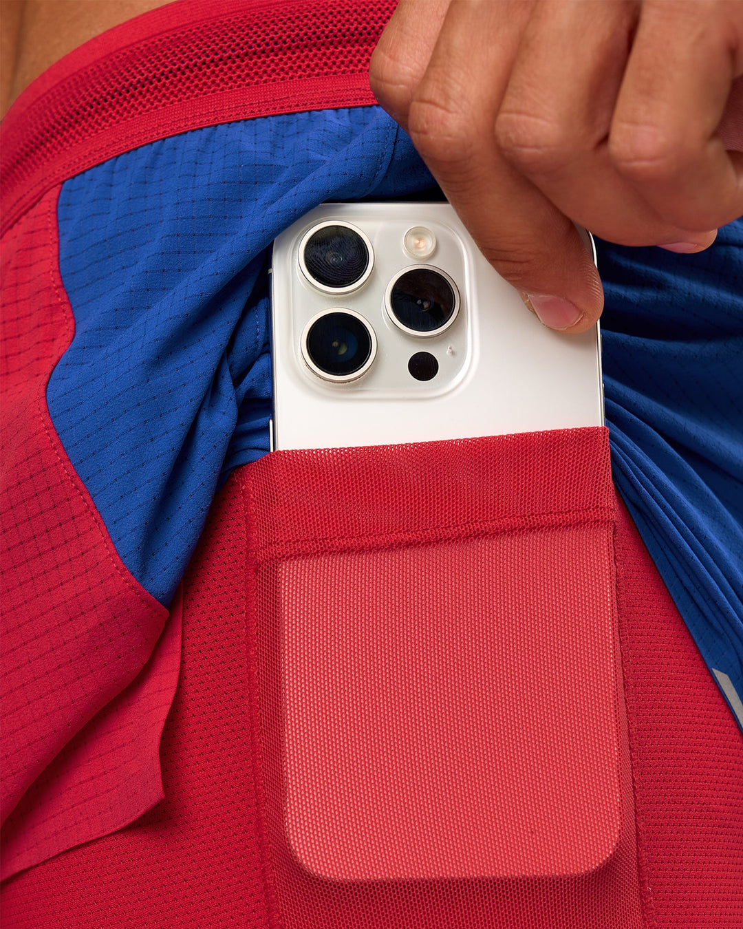 Man wearing UltraAir 5" Lined Performance Short - Scarlet-Electric Indigo | Model: Albert | Size: M - view 3