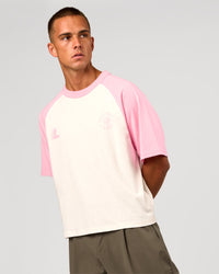 Man wearing Victory Heavyweight Boxed Raglan Tee - Off White-Pink Rose | Model:Albert | Size:M | Thumbnail Index: 8