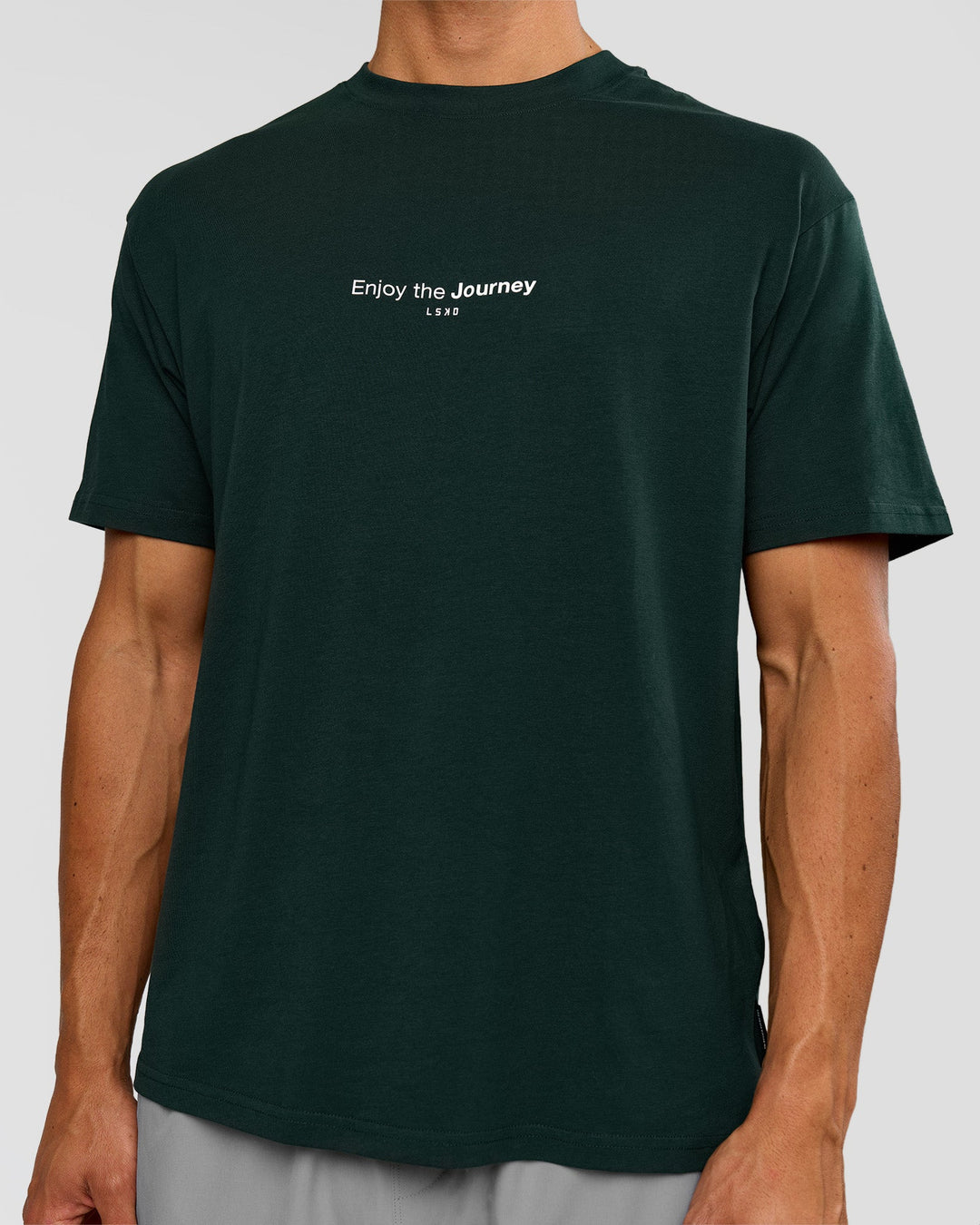 Man wearing VS1 Enjoy The Journey FLXCotton Oversize Tee - Midnight Green | Model:Albert | Size:M - view 9