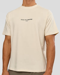 Man wearing VS1 Enjoy The Journey FLXCotton Oversize Tee - Vanilla Bean | Model:Albert | Size:M | Thumbnail Index: 3