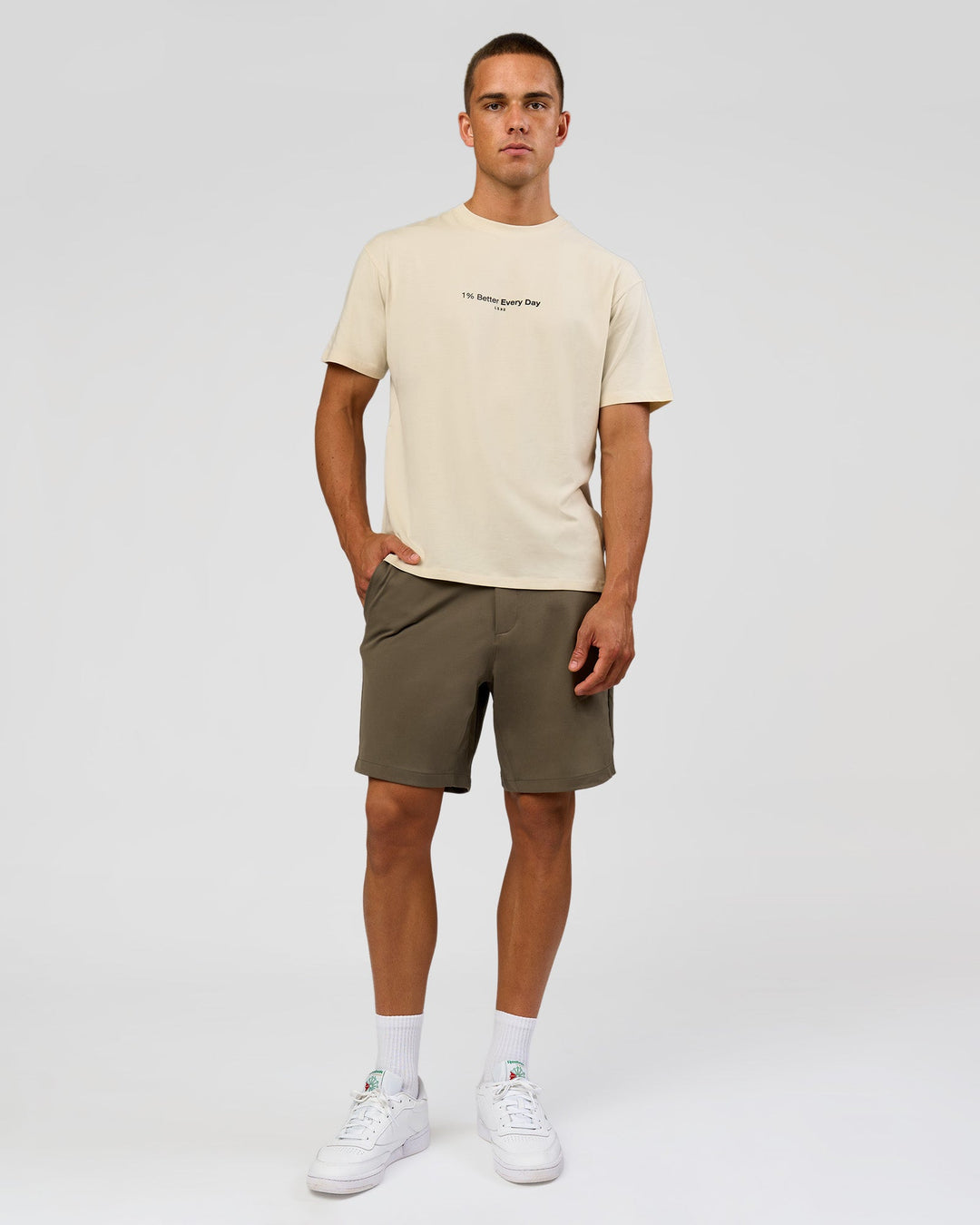 Man wearing VS6 1% Better FLXCotton Oversize Tee - Vanilla Bean | Model:Albert | Size:M - view 11