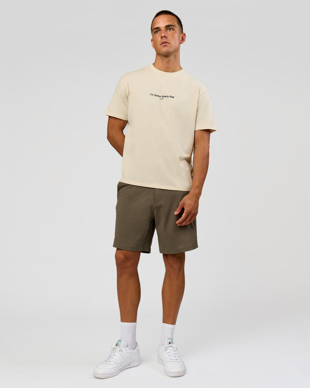 Man wearing VS6 1% Better FLXCotton Oversize Tee - Vanilla Bean | Model:Albert | Size:M - view 13