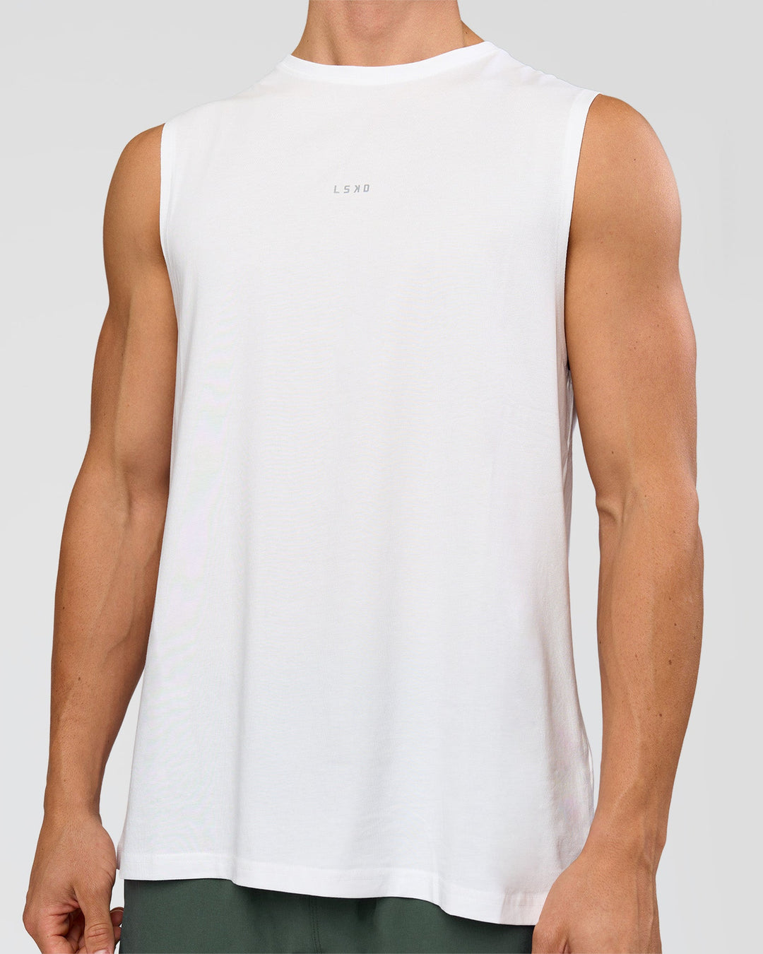 Man wearing Base FLXCotton Tank - White | Model:Base | Size:M - view 3