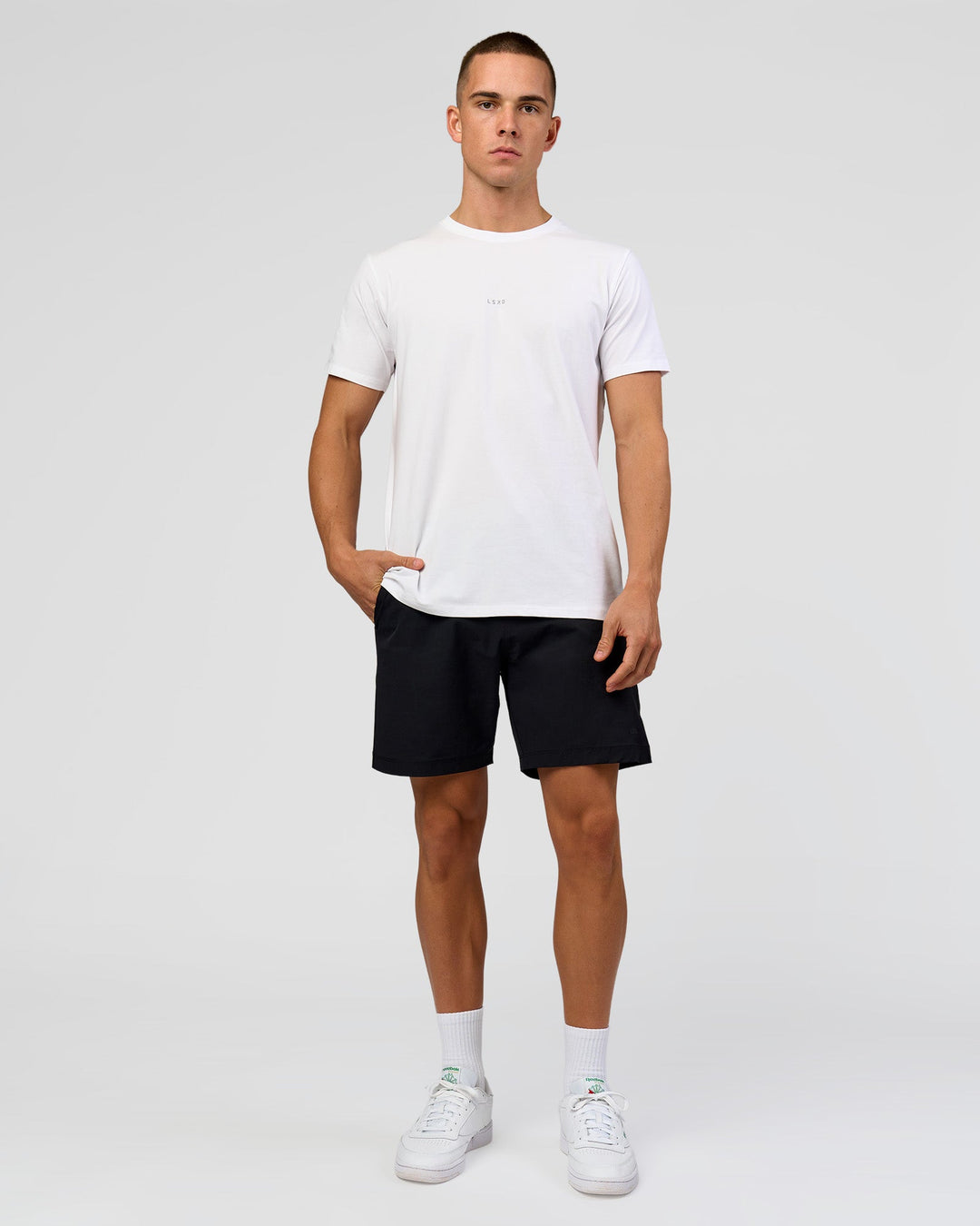 Man wearing Base FLXCotton Tee - White | Model:Base | Size:M - view 3
