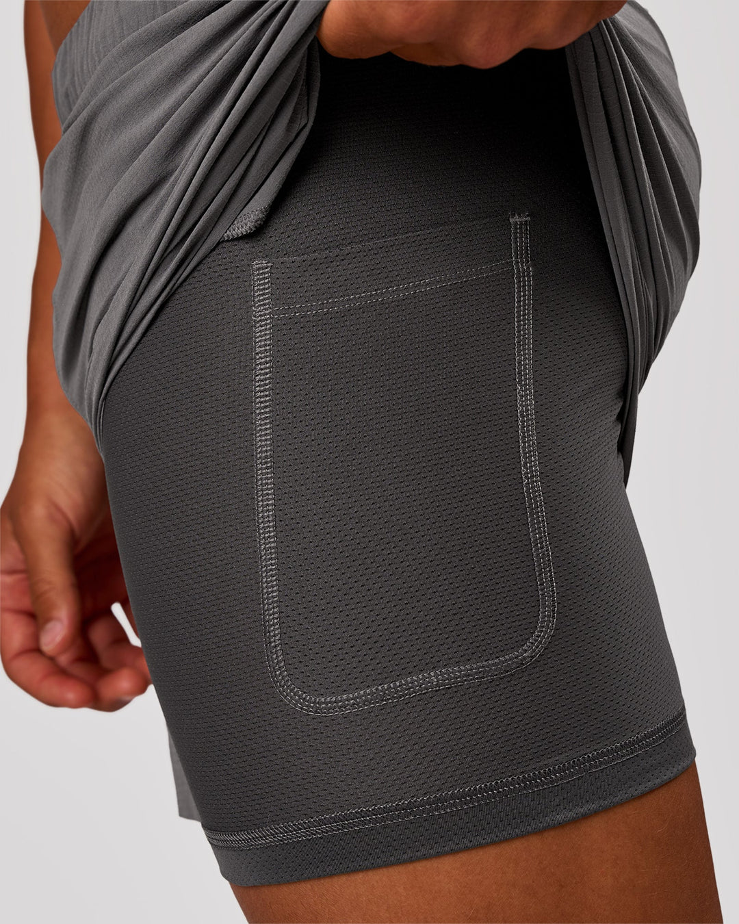 Man wearing Flow-Mode Lined 5" Short - Dark Storm | Model:George | Size:M - view 8